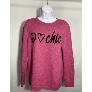 Chico's Peace Love Chic Sweater sz 1 med  12 Pink Crew Cashmere Wool Blend Cozy